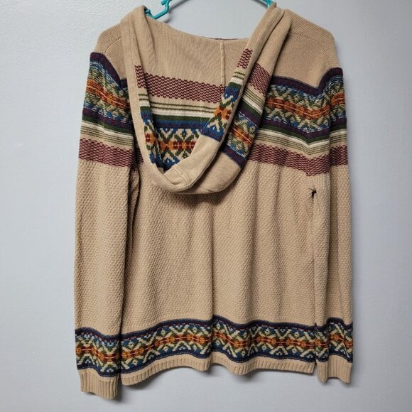 Natural Reflections Knit Hooded Sweater Hoodie Tan Brown Tribal Womens Large - Picture 3 of 7